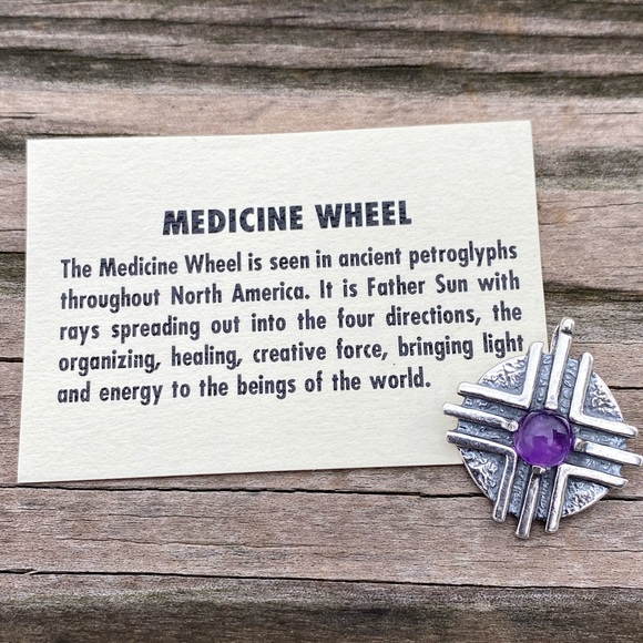 Medicine Wheel Pendant .925 Sterling Silver w/ genuine Amethyst made in USA - Picture 5 of 8